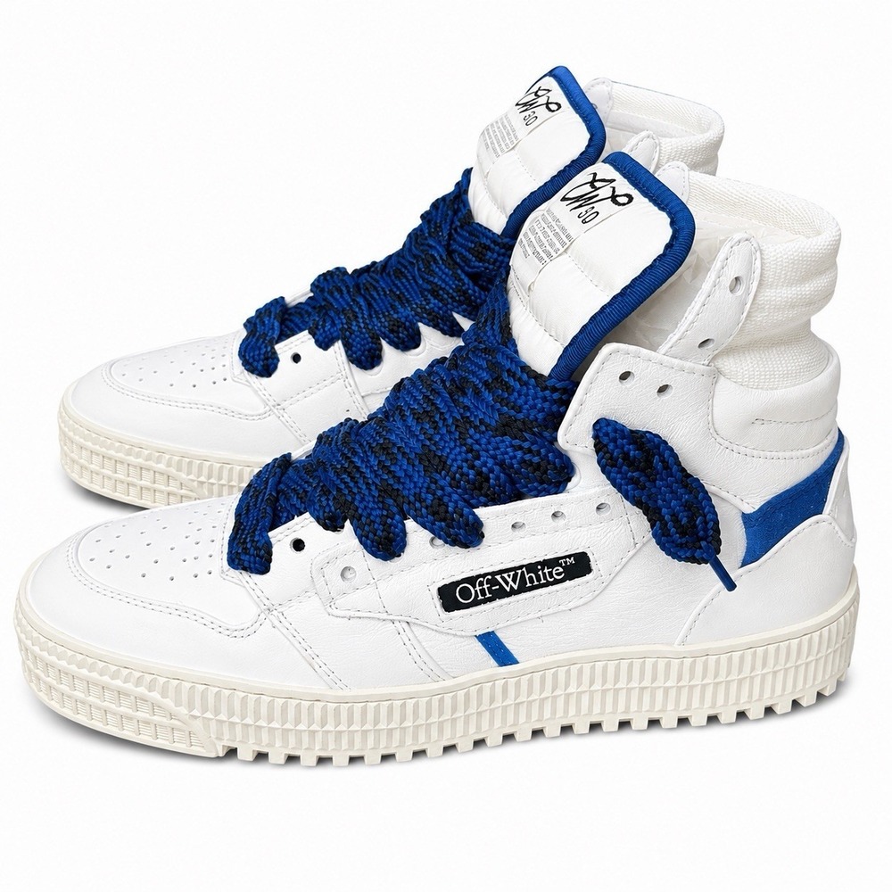 Off-White 3.0 Off Court High Top Sneakers White Navy Leather Men's US 9 EU 42